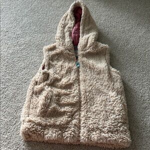 Mini Boden Girls 9-10y Oatmeal Beige Sherpa Hooded Vest